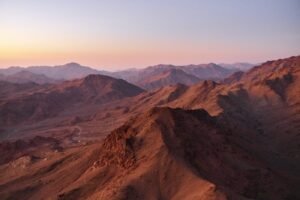 Red mountain ridges of South Sinai at dawn