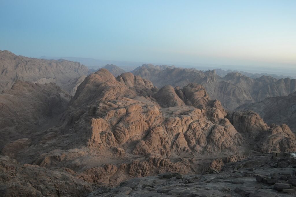 Rocky desert mountains of South Sinai under a clear sky