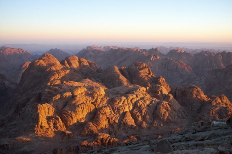 Morning light on the sandstone peaks of the Sinai mountains